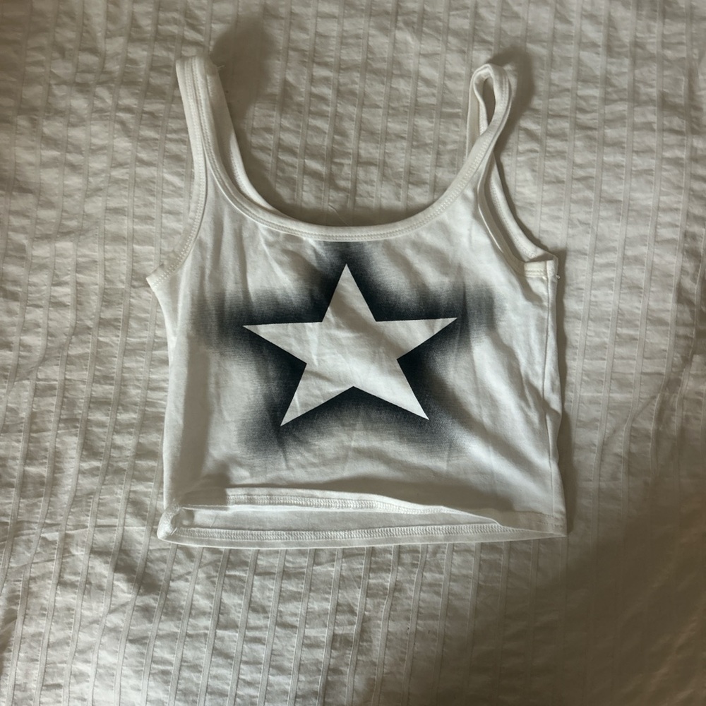 Edikted White Crop Tank with Black Star Graphic